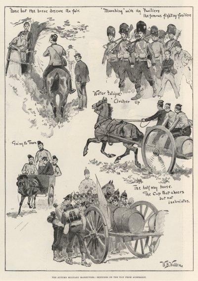 De herfst militaire manoeuvres, schetsen onderweg van Aldershot door William Barnes Wollen